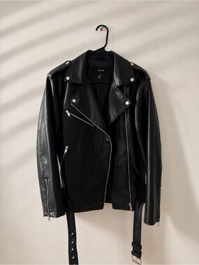 Vero Moda Black Faux Leather Moto Jacket Size L